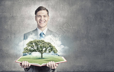 绿色的树商人开书与成长树的背景图片