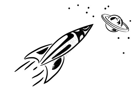 太空火箭白色背景上飞行火箭的草图图片