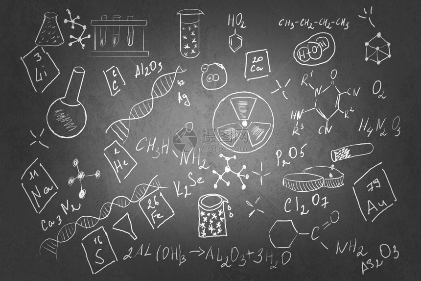 套化学草图背景图像与化学课图纸黑板上图片