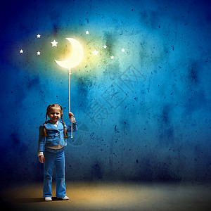 月亮上孩子小可爱的女孩小可爱的女孩绳子上月亮的形象背景