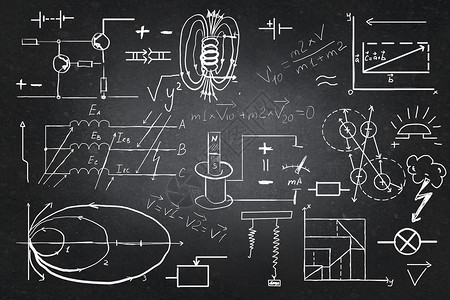 物理电路船上的物理公式背景图像与科学公式黑板上背景