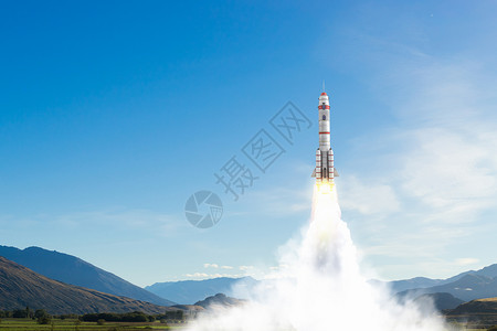 火箭军火箭太空飞船用蓝天上高高飞背景