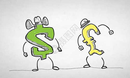 货币趣的卡通人物,白色背景上货币标志背景图片
