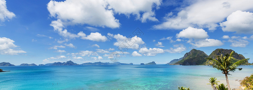 热带岛山令人惊叹的海景海湾山区岛屿,巴拉望,菲律宾背景