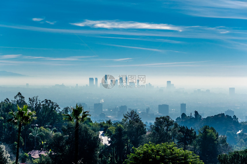 洛杉矶薄雾天际线,加利福尼亚,美国图片