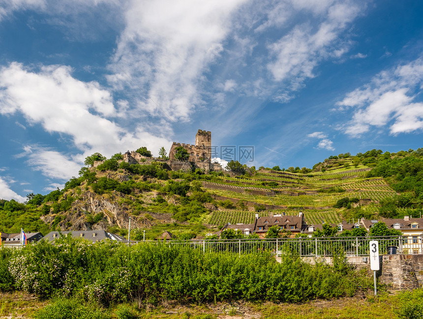 古滕费尔斯库布城堡葡萄园莱茵河谷莱茵峡谷附近的高布,德国建于1220图片