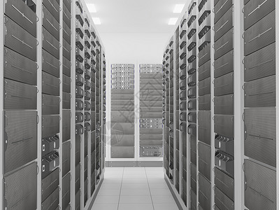 计算机网络服务器机房3D渲染代表互联网托管公司数据中心的支架高清图片素材