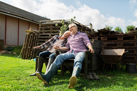 农业,园艺,老人的快乐的老夫妇夏季农场图片