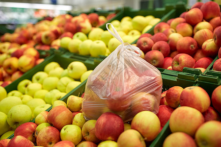 水果,收获,食物销售袋成熟苹果杂货店市场高清图片
