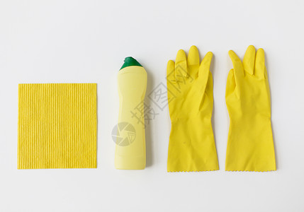 清洁用品,家务,家务家庭瓶洗涤剂,橡胶手套抹布白色背景图片