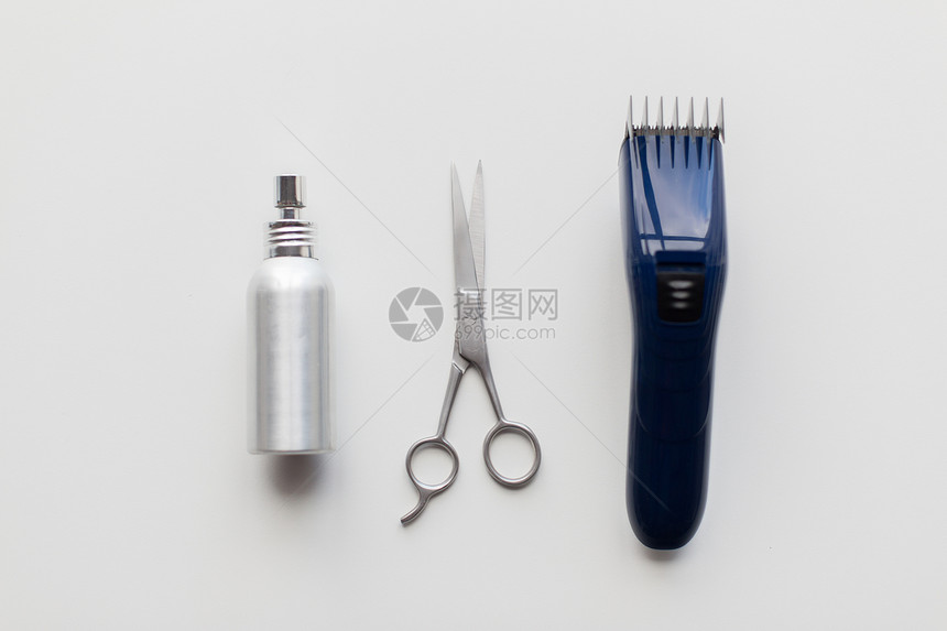 头发工具,发型美发造型喷雾,修剪剪刀白色背景造型发胶,修剪机剪刀图片