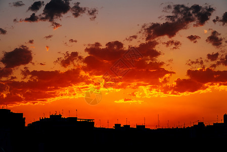 美丽的夏季日落瓦伦西亚城市天际线剪影图片