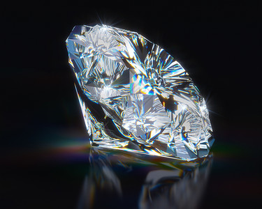 黑色反光背景上的钻石三维渲染黑色反光背景上的钻石背景图片