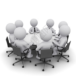 三维男子坐圆桌上举行商务会议高清图片