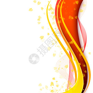 带线条弧线黄色叶子的抽象插图背景图片