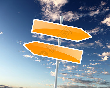 双向箭头两个路标映衬着蓝天背景