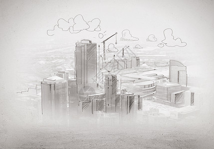 建筑草图城市场景手绘建筑背景图片