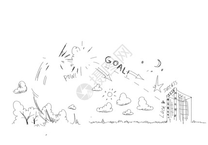 卡通军人踢正步足球战略背景图像与足球草图白色背景背景