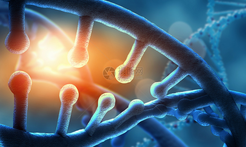 DNA分子图像蓝色背景下DNA分子的生物化学科学图片