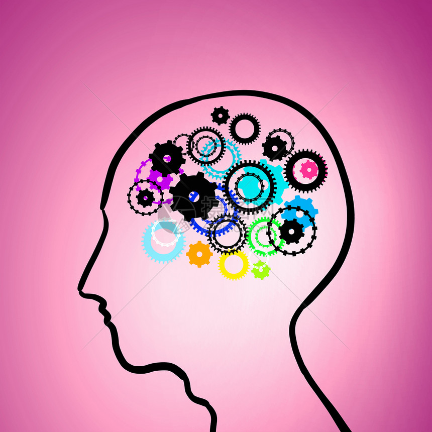思维机制用齿轮代替大脑的人头轮廓图片