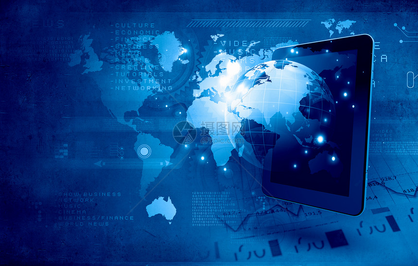 全球技术与平板电脑媒体图标现代网络业务图片