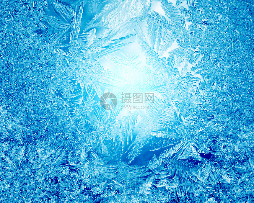 蓝色霜冻冬季背景白色雪花图片