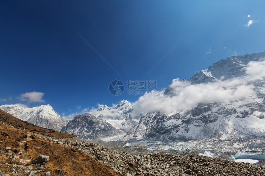 风景优美的山景,坎陈琼加地区,喜马拉雅山,尼泊尔图片