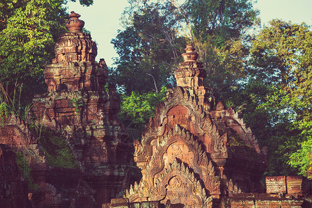 古高棉寺庙科克尔吴哥地区附近的Siem收获,柬埔寨图片