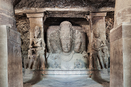 印度马哈拉施特拉邦孟买附近的象皮坦塔岛洞穴背景图片