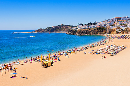 阿尔布菲拉市海滩,阿尔加夫地区,葡萄牙南部砂岩高清图片素材