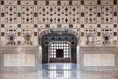 美丽的图案宫殿墙上,斋浦尔,印度图片