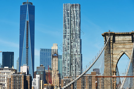 布鲁克林桥与曼哈顿下天际线纽约市风景高清图片素材