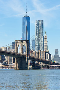 布鲁克林桥与曼哈顿下天际线纽约市城市高清图片素材