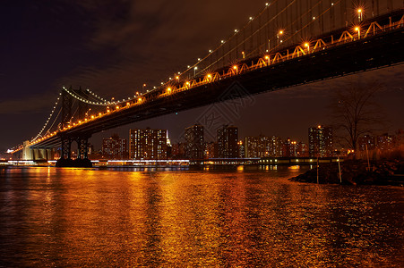 曼哈顿大桥天际线景观布鲁克林纽约市晚上风景高清图片素材