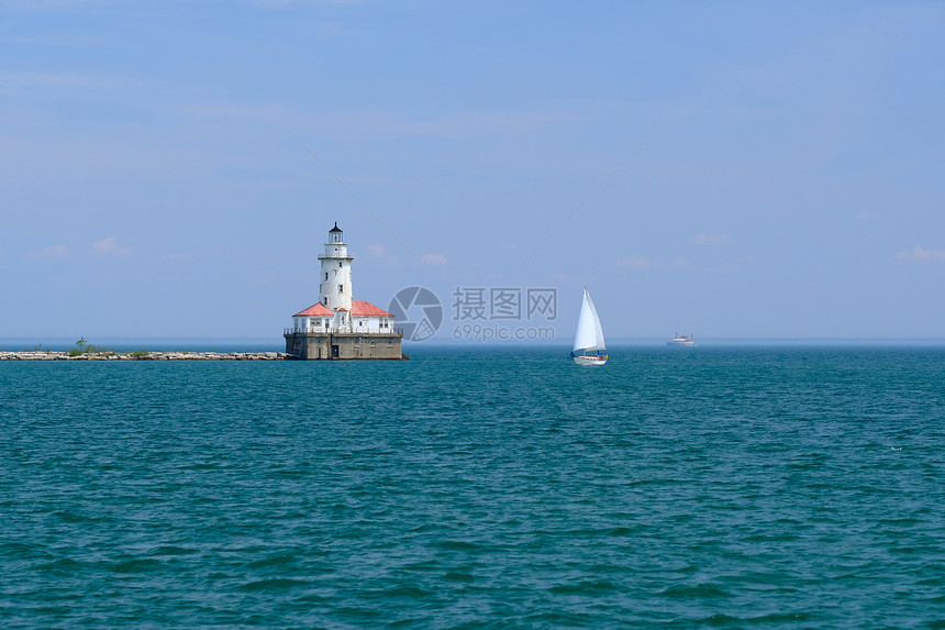 芝加哥港灯塔,建于13,密歇根湖,芝加哥,美国图片