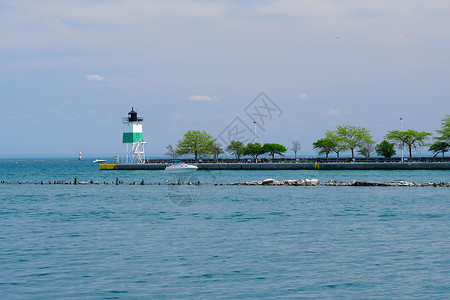 芝加哥港东南导墙灯塔,密歇根湖,芝加哥,美国图片