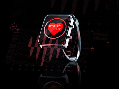 现代技术,象,保健媒体黑色智能手表红色心跳图标屏幕心脏图图片