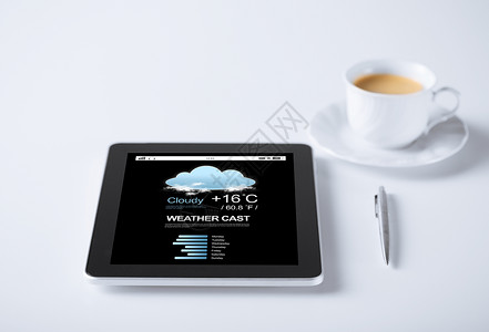 商业,气象学技术平板电脑计算机天气预报咖啡图片