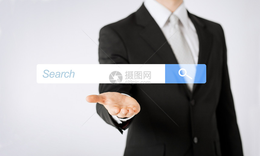 人,商业,技术网络近距离的人手浏览器搜索栏投影图片