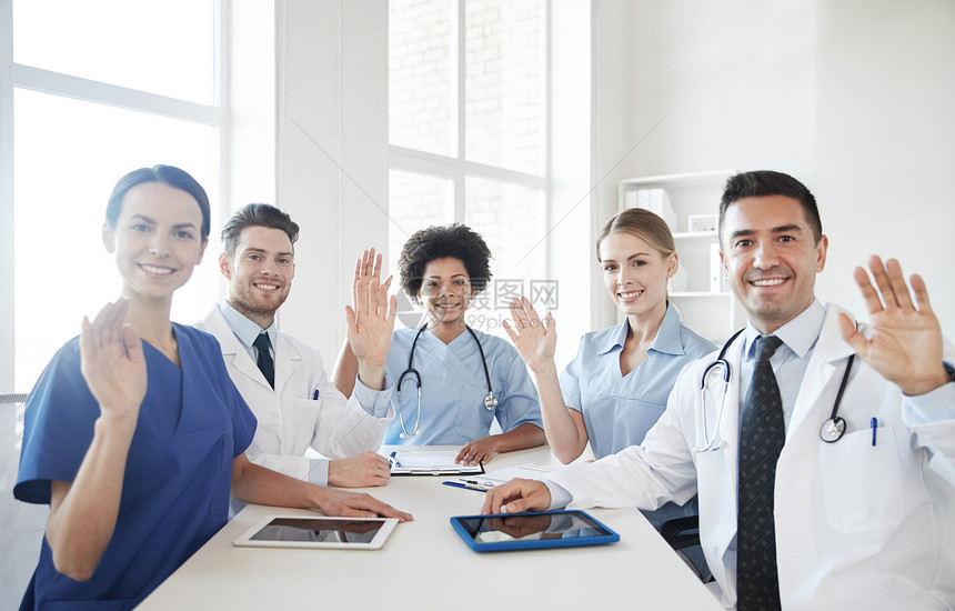 医学教育,保健,手势,人医学群快乐的医生医院见挥手图片