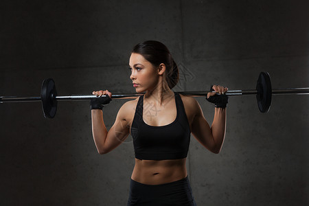 运动,健身,健美,举重人的轻妇女杠铃弯曲肌肉健身房图片