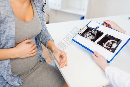 怀孕,妇科,医学,保健人的密切妇科医生超声图像剪贴板上孕妇医院背景图片