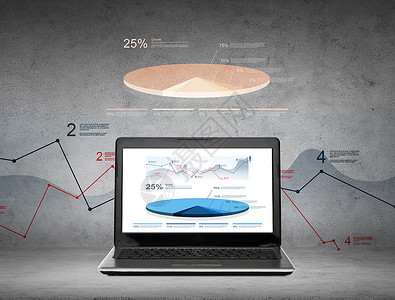 技术,统计,经济商业笔记本电脑屏幕上的图表灰色混凝土背景图片