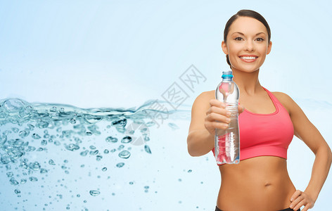 运动,健身,健康饮食人的运动的女人带着瓶水图片