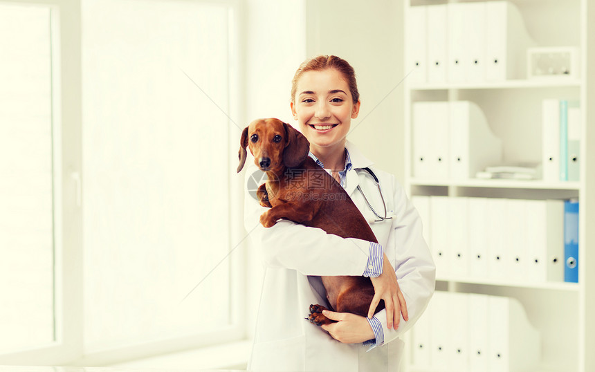 医学,宠物,动物,保健人们的快乐的兽医兽医诊所抱着达奇森德狗图片