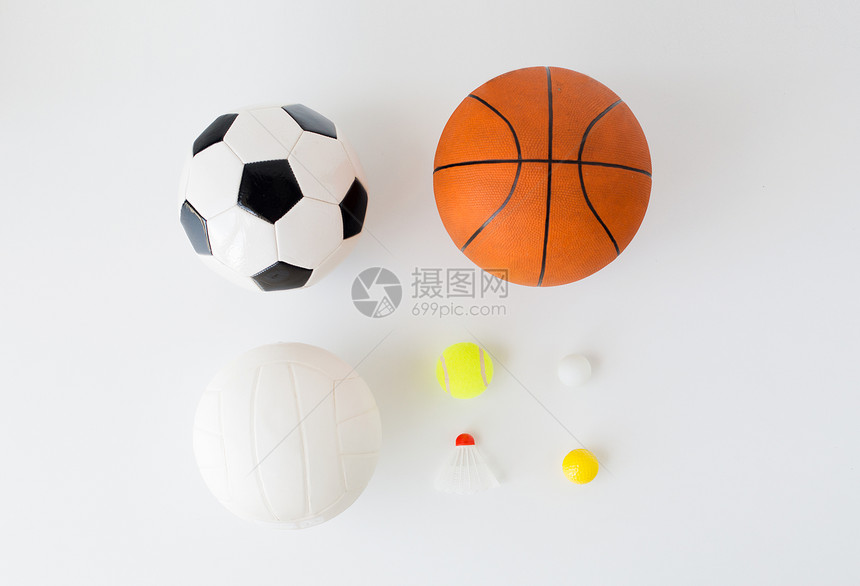 运动,健身,游戏,运动设备物体的同的运动球毽子白色背景上顶部图片