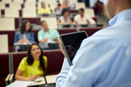 教育,高中,大学,学人的教师与平板电脑学生讲堂背景图片
