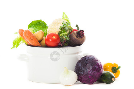 蔬菜汤锅中分离白色蔬菜汤图片