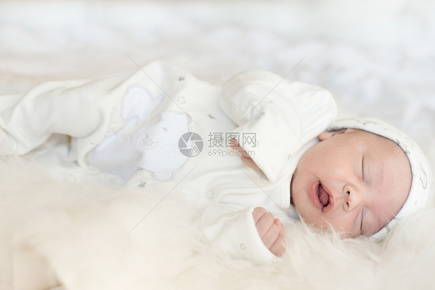 小新生婴儿白色的皮毛上图片