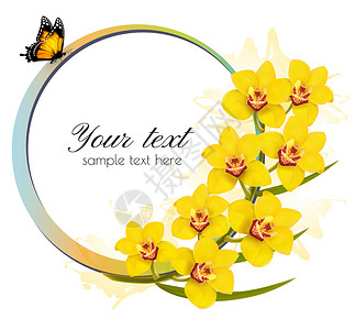 黄色兰花与蝴蝶矢量背景图片